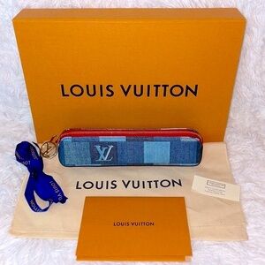 New Louis Vuitton Limited Edition Damier Denim Mono Patchwork Elizabeth Pouch
